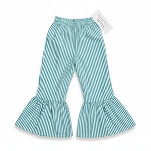 Girls Striped Teal Ruffle-Hem Pants